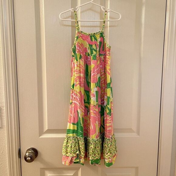 Lilly Pulitzer for Target Flamingo Fan Dance Maxi Dress Smocked Girls Size 4T - Picture 1 of 15